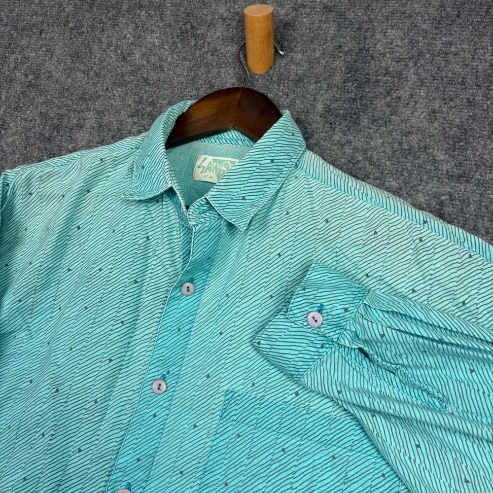 Saturdays Button Down Shirt Mens XL Turquoise Cotton Patterned Long Sleeve 0249